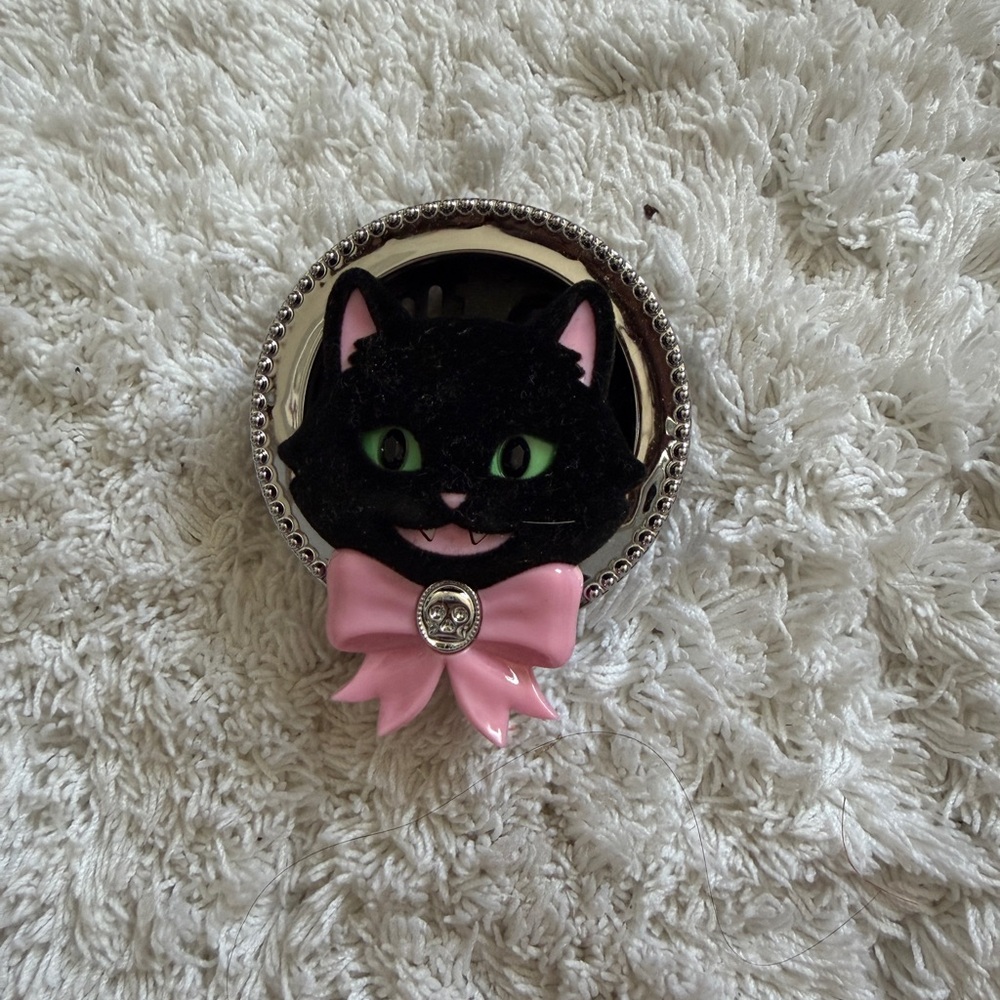 Black Cat Brooch with Pink Bow